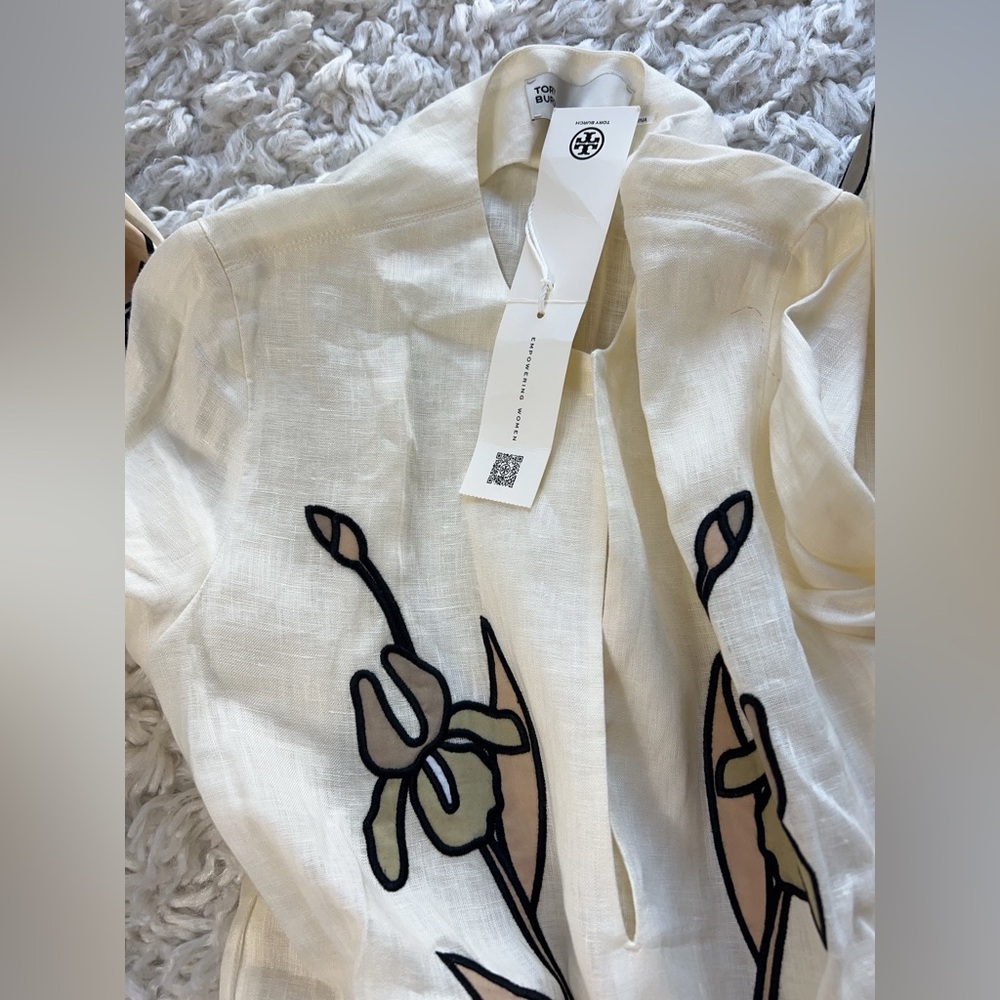 NWT $998 Tory Burch Belted Applique Cotton-trimmed Linen Kaftan - Picture 7 of 8